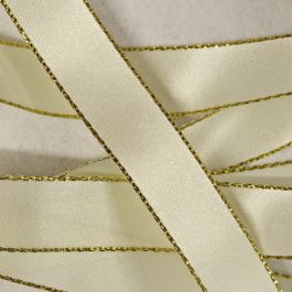 Bridal White Berisfords Gold Edge Satin Ribbon Calico Laine