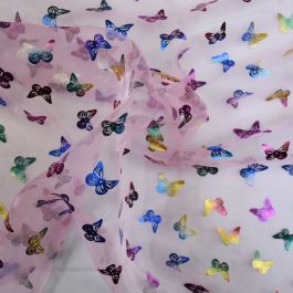 Pink Butterfly Organza Fabric | Organza Fabric | Calico Laine