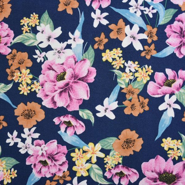 Navy Floral Viscose Printed Fabric (VC0123) | Buy Fabric Online ...